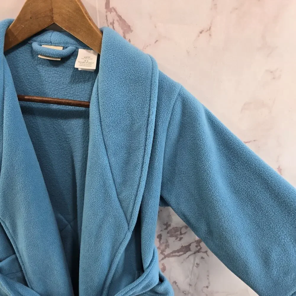 LL Bean Robe Kids 4 Blue Fleece Boys Girls Housecoat Bath Fleece Youth Vintage
